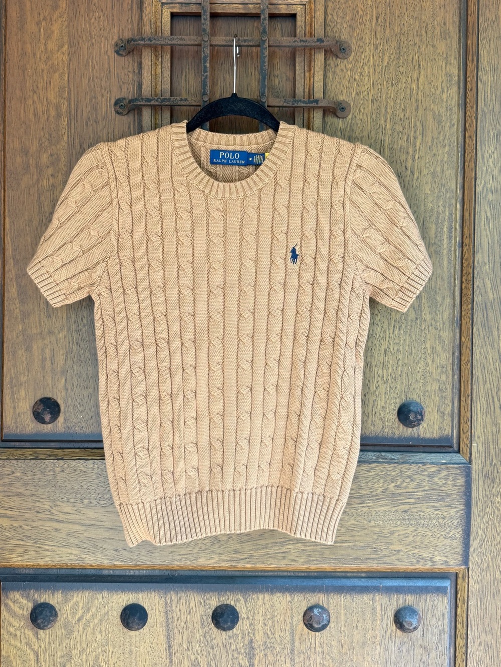 Polo by Ralph Lauren Tan/ Brown Short-Sleeve Cable Knit Sweater Size M